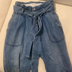 Something Navy Blue, Belted Paper Bag Jeans